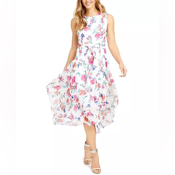 Calvin Klein Dresses & Skirts - Calvin Klein Floral Midi Dress - White and Pink Floral